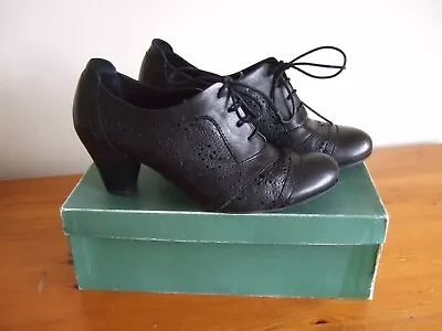 Ladies Jana Black Leather Lace Effect Shoe Boot Size 5.5 • £8