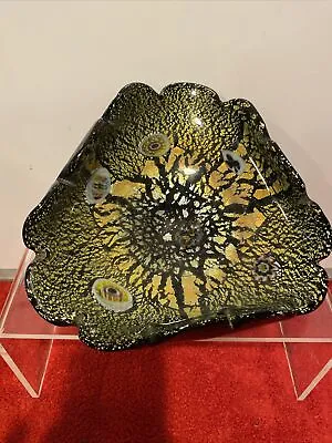 Murano Glass LIKE Tutti Frutti End Of Day Ashtray Dish Gold Folded Edge • $43