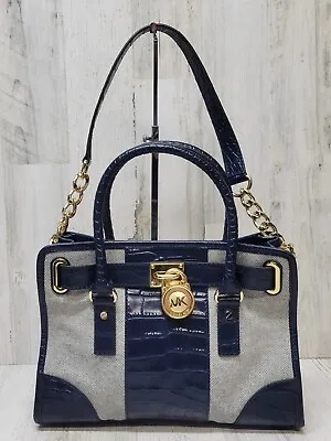 Michael Kors Purse Hamilton Alligator Navy & Grey Handbag • $69