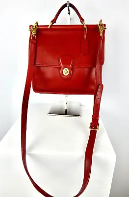Coach Vintage Willis Shoulder Rare Red Glove Tanned Leather Gold Trim-B2P #9927 • $399