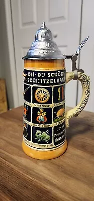 Ceramic The Schnitzelbank Song Lidded Stein Mug 1956 American Bravo Musterschutz • $25