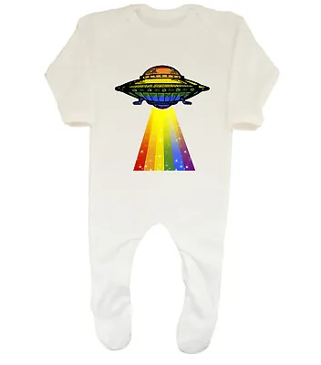 UFO Pride Baby Grow Sleepsuit LGBTQ+ Gay Alien Parade Rainbow Boys Girls Gift • £10.99