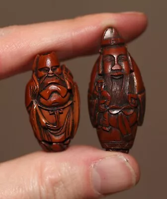 Antique Chinese Carved Nut Hediao Bead Statue Buddhas 19th Century Qing Dynasty • £4.20