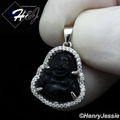Men Women 925 Sterling Silver Icy Bling Small Black Onyx Buddha Pendant*sp283 • $21.99