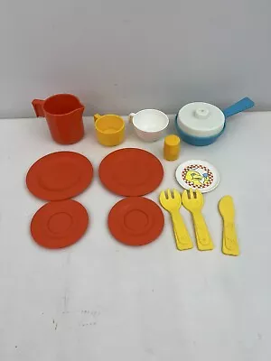 Vintage VTG 1978 Fisher Price Kitchen Set Stove Top #919 Dish Forks Pot Cup • $9.97