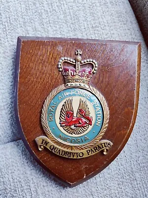 Vintage Wooden Royal Air Force Nicosia Station Malta Plaque Shield Crest RAF • £40