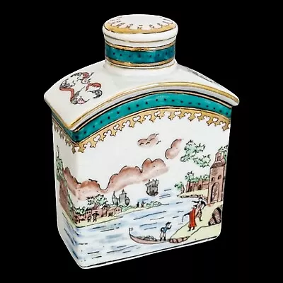 19th C French Samson Armorial Porcelain Tea Caddy Riverscape Scene Family Crest • £200