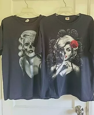 Lot Of 2 Marilyn Monroe Tattoo T-Shirts Zombie Day Of The Dead In Men's Size L • $24.95