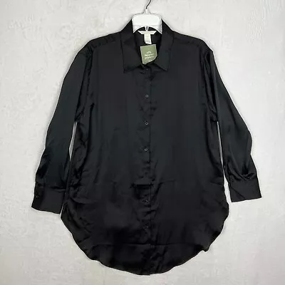 H&M Womens Button Down Shirt NWT Size Medium Black Oversized • $9.95