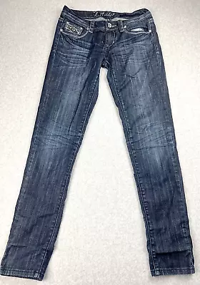 LA Idol Jeans Juniors 5 Blue Slim Straight Denim Bling Embellished Pockets Pant • $15.98