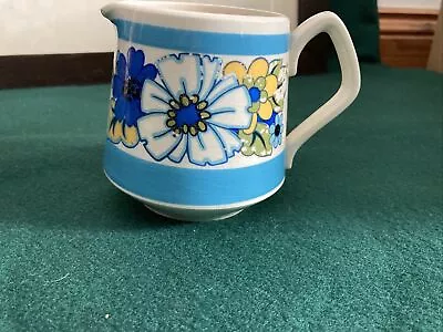 Sadler Milk/Cream Jug Blue & Cream Stripe With Blue & Yellow Flower Pattern • £7