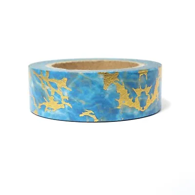 $5.50 • Buy Foil Washi Tape Gold Blue Water Marble Crackle 15mm X 10m