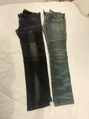 Lot Of 2 Moto Jeans Ring Of Fire Black & Embellish Blue Acid 34 X 32 • $59.99