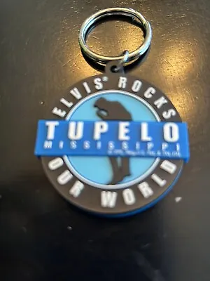 Elvis Presley Keychain Tupelo Elvis Rocks Our World Round Blue Dimensional • $7.60