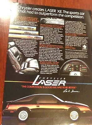 1984 Chrysler Laser XE Vintage Ad  The Sports Car That Had To Outperform...  • $9.75