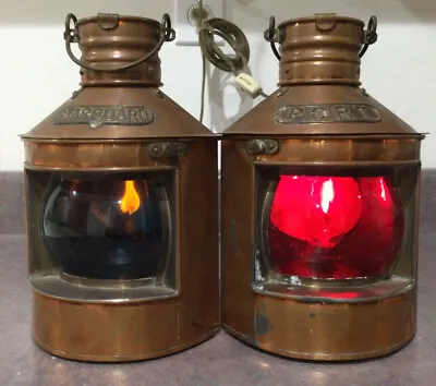 Vintage Electric Lanterns Port & Starboard Copper Nautical- Maritime • $165