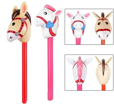 Kids Horse Riding Game Toy Outdoor Plaything Blow Up Inflatable Horse Head Stick • £4.99