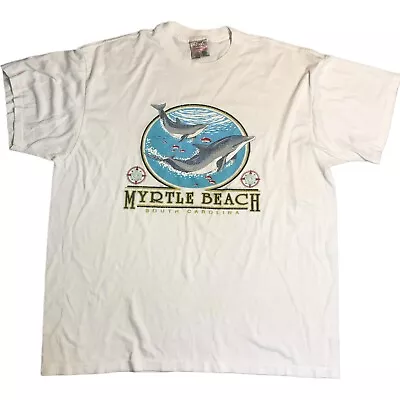 Vtg Myrtle Beach South Carolina T-Shirt 50/50 Mens XL Dolphin White 1995 Ocean • $14.97