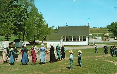 Postcard PA Amish School Children At Play Unused Chrome Vintage PC F5065 • $2