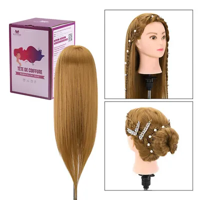 24'' Real Hair Training Head Hairdressing Salon Practice Mannequin Doll + Clamp • £16.59