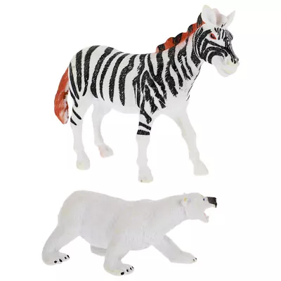  2 PCS Animal Ornaments Polar Bear And Zebra Figurine Plastic Mini • £13.99
