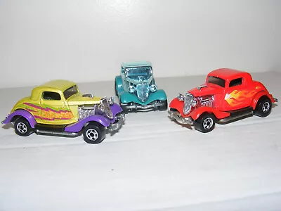 Vintage Hot Wheels Lot Of 3 '34 FORD 2 WINDOW COUPE Paint Variations Near Mint • $9.50