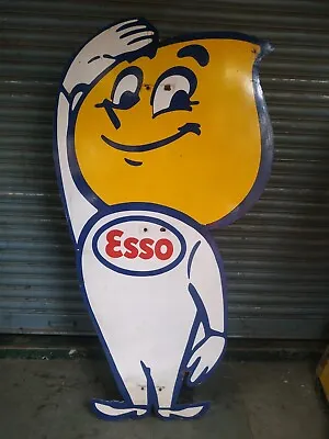 Vintage Original Porcelain Enamel Sign Esso Casper Cutout Gas Station 5.7 Feet • $10489.25