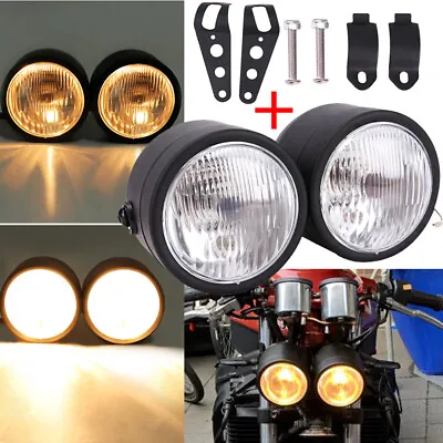 Motorcycle Twin Dual Double Headlight Headlamp For Harley Fat Bob Street Fighter • $34.73
