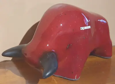 Otto Keramik Ceramic Red With Black Horns West German Fat Lava Animal Bull Small • £100