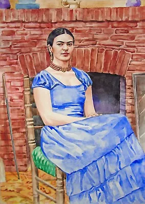 1169 × 1653  Frida Kahlo ~by The Fireplace~ 2024 Watercolor SIGNED/DATED • $65