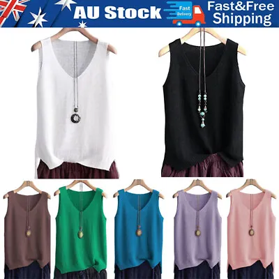 $14.99 • Buy Womens Casual Knitted Vest Sweater Sleeveless Waistcoat V-Neck Tank Tops Jumper