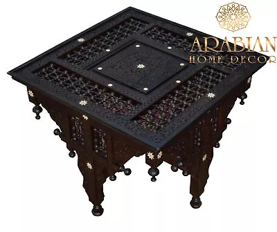 22.5  Square Side Table Handmade Moroccan Mashrabiya Brown Wood Coffee Table • $658.90