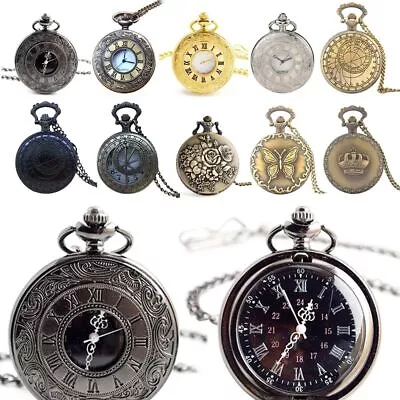 Steampunk Vintage Style Quartz Pocket Watches With Necklace Chain For Women Men • £5