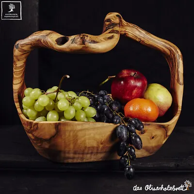 Bowl With Handle From Olive Wood Fruit Basket Fruit Bowl Large Diameter 45cm • £161.35