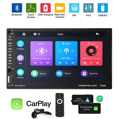 7  Double 2Din Car Stereo Radio Bluetooth For Apple/Android CarPlay MP5 Player • £34.99