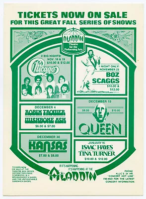 $99.95 • Buy QUEEN Robin Trower CHICAGO Original 1977 Las Vegas Concert Handbill
