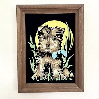 YORKIE WESTIE Dog BLACK VELVET PBN Hand Paint-by-number Retro Vtg Cute Puppy • $32.50