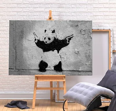 £64.99 • Buy Banksy Shooting Panda - Deep Framed Canvas Wall Art Graffiti Picture Print-grey