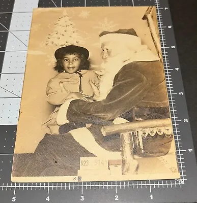 40s Santa Claus W/ African American Black Girl Christmas Vintage Snapshot PHOTO • $14.95