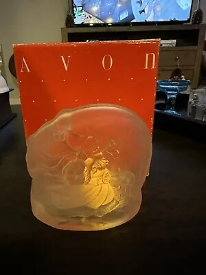 Vintage Avon Frosted Glass Candle Holder Tealight Santa Claus Chimney. With Box! • $11