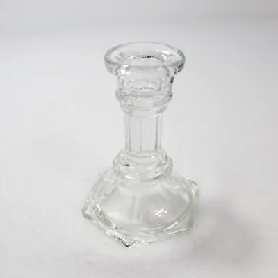 Vintage Clear Crystal Glass Tapered Candle Stick Holder Hexagon Base 4  Tall • $15