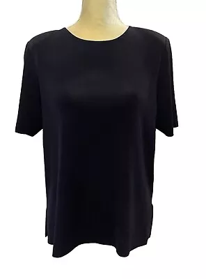 Exclusively Misook Basic Black Short Sleeve Round Neck Knit Top Blouse Large • $19.99