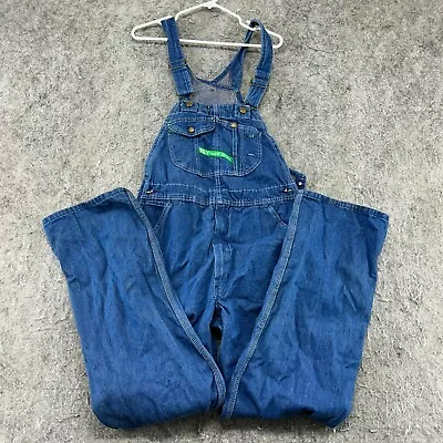 Key Imperial Overalls Mens 34x32 Blue Denim Farmers Logo Workwear Cotton • $20.97