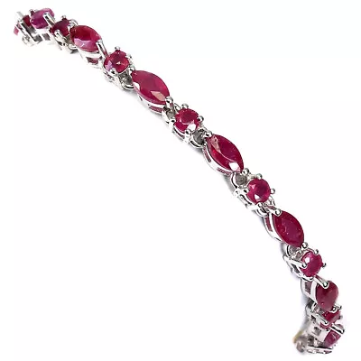 Heated Marquise Ruby 6x3mm Gemstone 925 Sterling Silver Jewelry Bracelet 9 Inch • $52