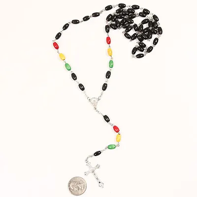 Rasta Wooden Rosary With Jesus Cross Bob Marley Black Rasta Rosary  (US SELLER) • $6.99