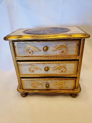 Florentine VTG Wood Music Jewelry Box Fly Me To The Moon Gold Lined Drawers • $48