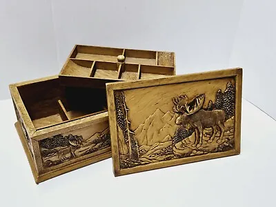 Vintage Cast Resin Moose Carving Men's Keepsake Jewelry Box- Good Condition  • $45