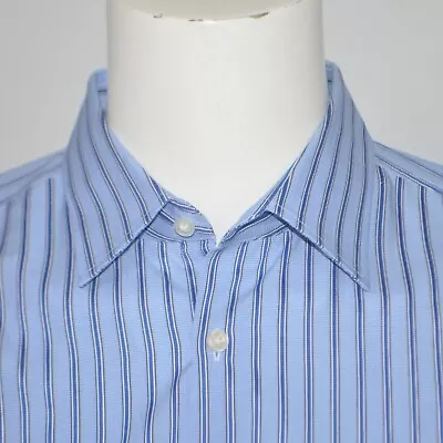 HUGO BOSS Sharp Fit Blue Striped Cotton Dress Shirt 16.5 34/35 • $17.95