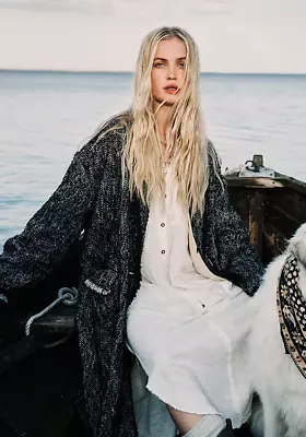 £47.99 • Buy Free People Quiet Hours Black Maxi Oversized Coat M - L UK 16/18/20