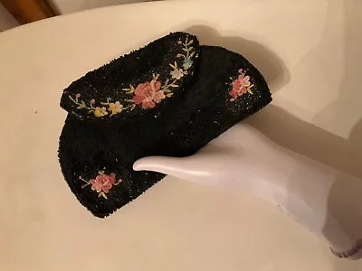 Vintage Signed Made In France Beaded And Floral Embroidered Clutch Purse/mirror • $45